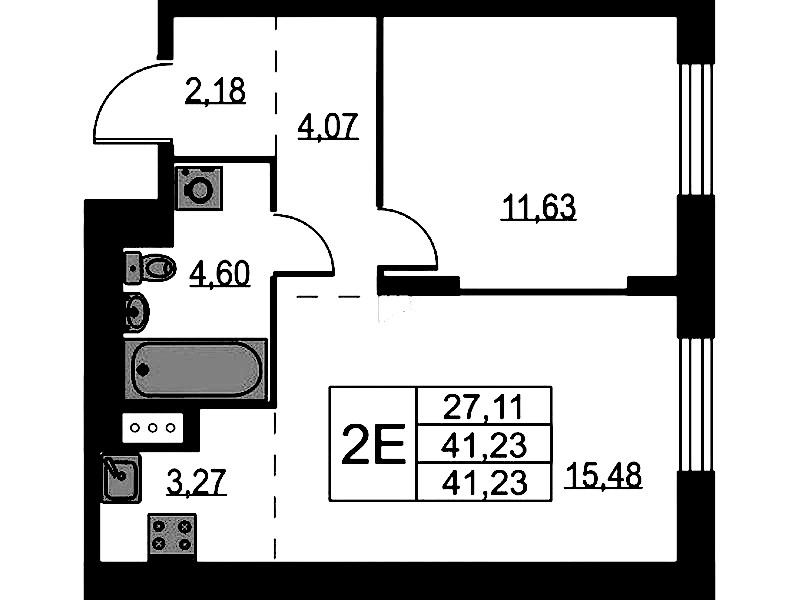1-комнатная квартира 41.23 м², 4/9 эт., ЖК «Квартал Лаголово»